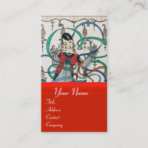 YOUNG GIRL WITH COLORFUL RIBBON SWIRLS AND CUPID BUSINESS CARD