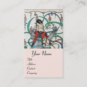 YOUNG GIRL WITH COLORFUL RIBBON SWIRLS AND CUPID BUSINESS CARD