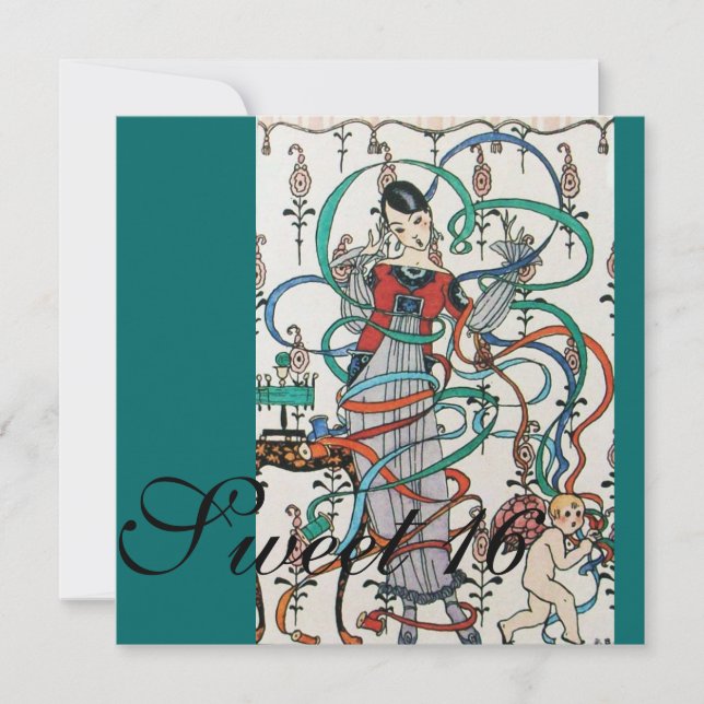 YOUNG GIRL WITH COLORFUL RIBBONS SWEET 16  PARTY INVITATION (Front)