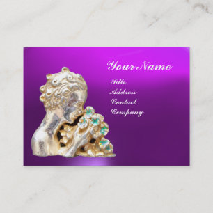 YOUNG GIRL WITH FLOWERS MONOGRAM Gold,Purple Business Card
