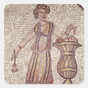 Young girl with flowers square sticker