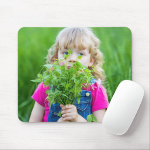 Young Girl with Handful of Weeds Mouse Mat