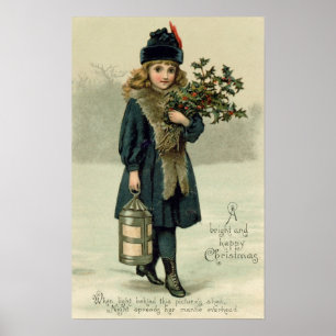 Young girl with Holly and Lantern Poster