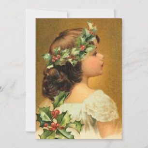 Young Girl with Holly Vintage Customised Christmas Holiday Card