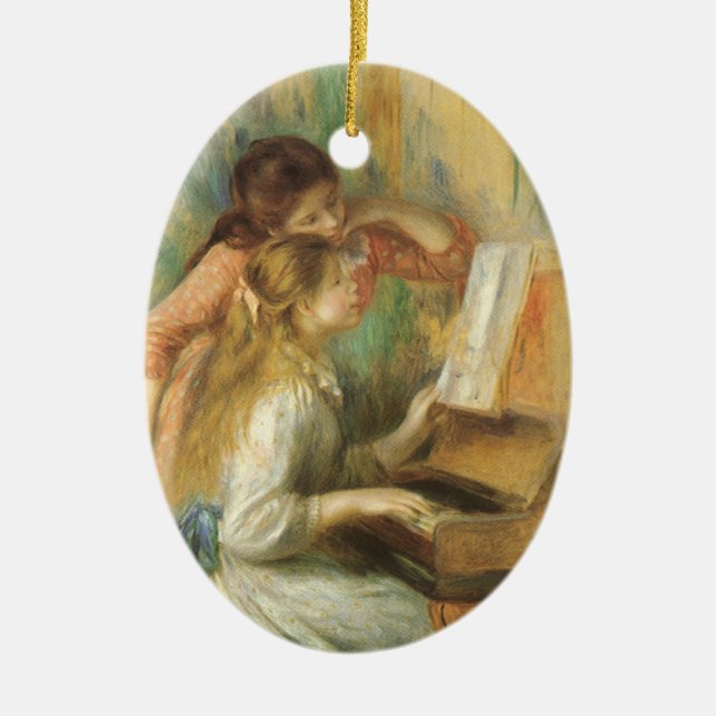 Young Girls at Piano by Pierre Renoir Ceramic Tree Decoration (Front)