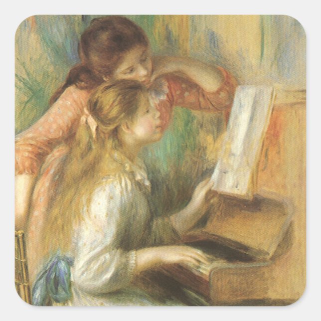 Young Girls at Piano by Pierre Renoir Square Sticker (Front)