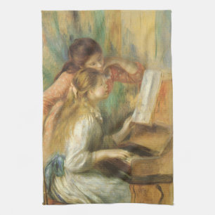 Young Girls at Piano by Pierre Renoir Tea Towel
