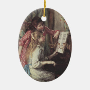 Young Girls at the Piano by Pierre Renoir Ceramic Tree Decoration