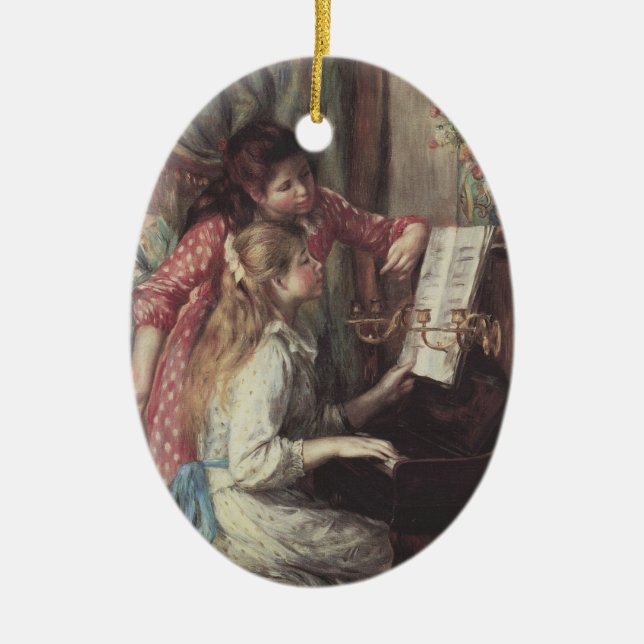 Young Girls at the Piano by Pierre Renoir Ceramic Tree Decoration (Front)