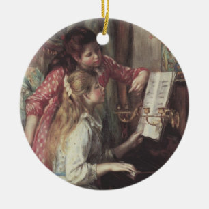 Young Girls at the Piano by Pierre Renoir Ceramic Tree Decoration