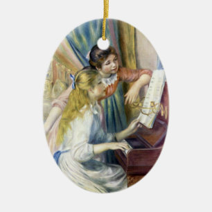 Young Girls at the Piano by Pierre Renoir Ceramic Tree Decoration