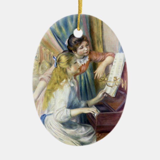 Young Girls at the Piano by Pierre Renoir Ceramic Tree Decoration (Front)