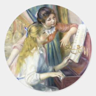 Young Girls at the Piano by Pierre Renoir Classic Round Sticker