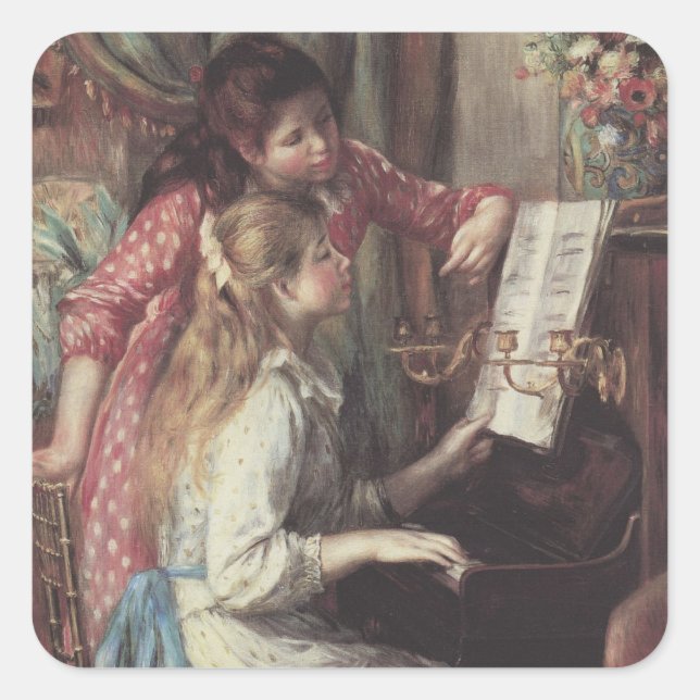 Young Girls at the Piano by Pierre Renoir Square Sticker (Front)