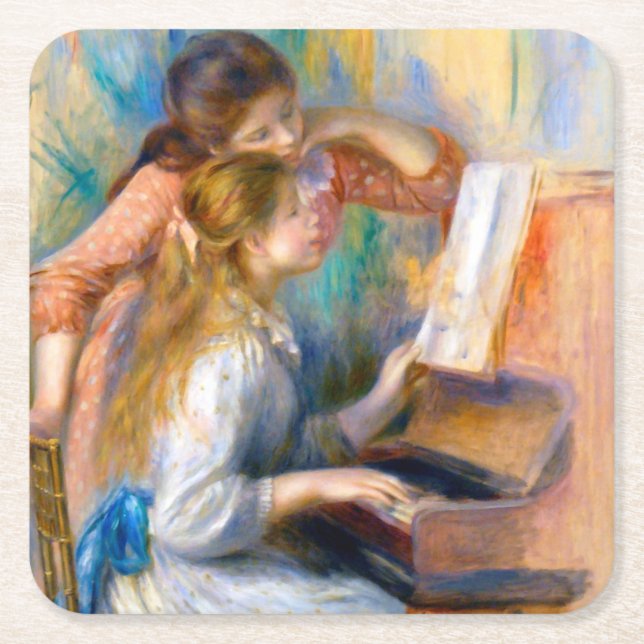 Young Girls at the Piano, Renoir Square Paper Coaster (Front)