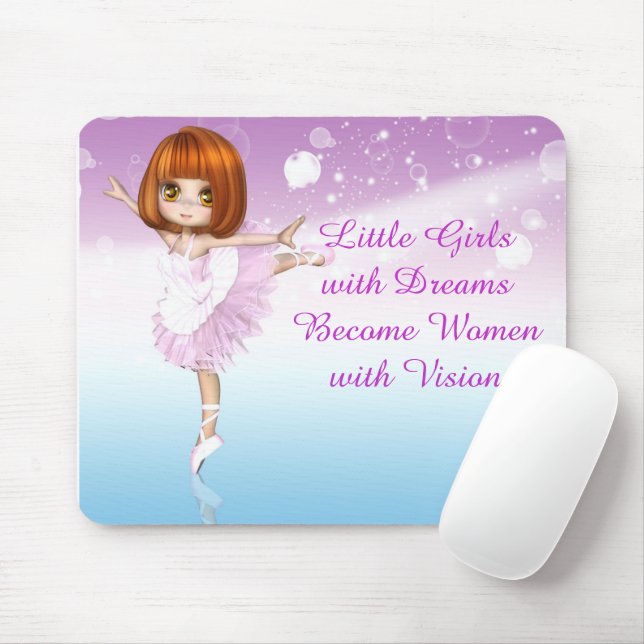Young Girl's Inspirational Quote Ballerina Dreams Mouse Mat (With Mouse)