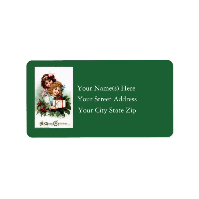 Young Girls With Gift Vintage Address Label (Front)
