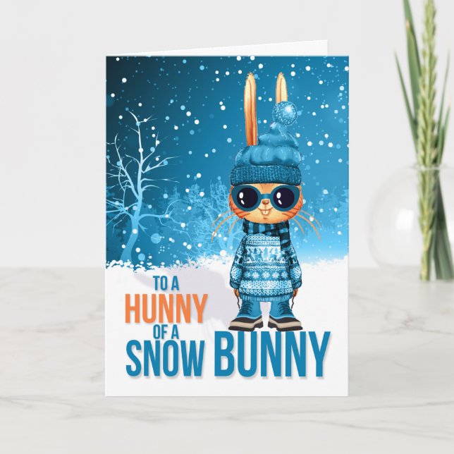 Young Godson Cute Blue Christmas Snowbunny Holiday Card (Front)