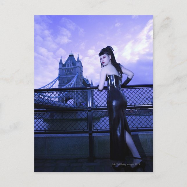 Young Goth woman at Tower Bridge, London Postcard (Front)