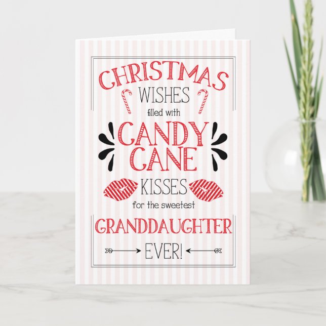 Young Granddaughter Candy Cane Kisses Christmas Holiday Card (Front)