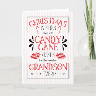 Young Grandson Candy Cane Kisses Christmas Wishes Holiday Card