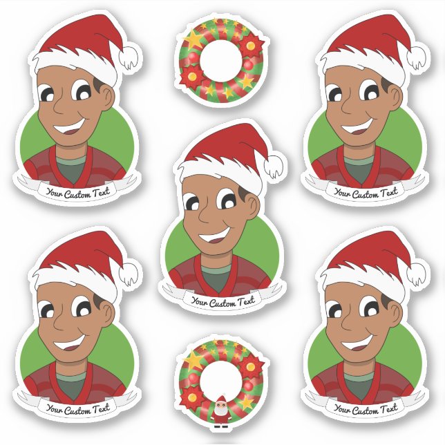 Young happy African American man Christmas cartoon (Front)