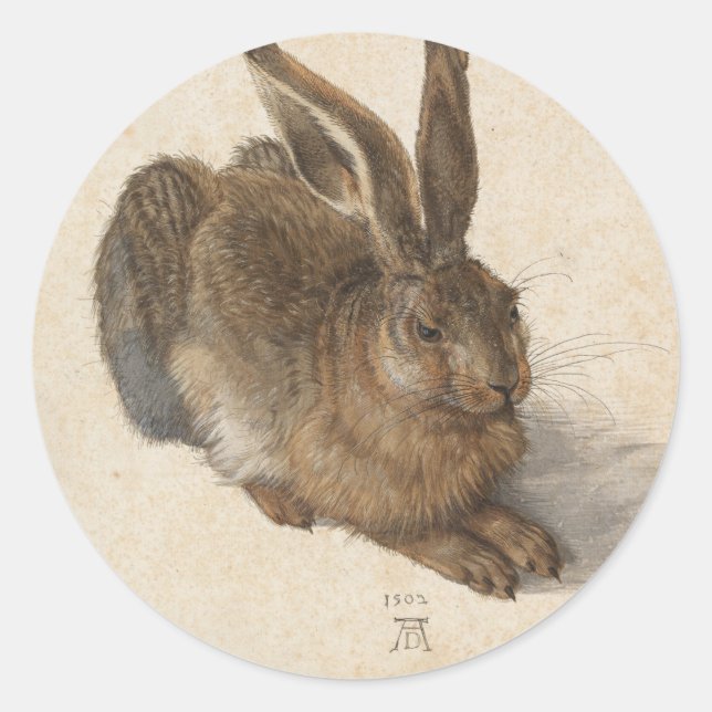 Young Hare | Albrecht Dürer Classic Round Sticker (Front)
