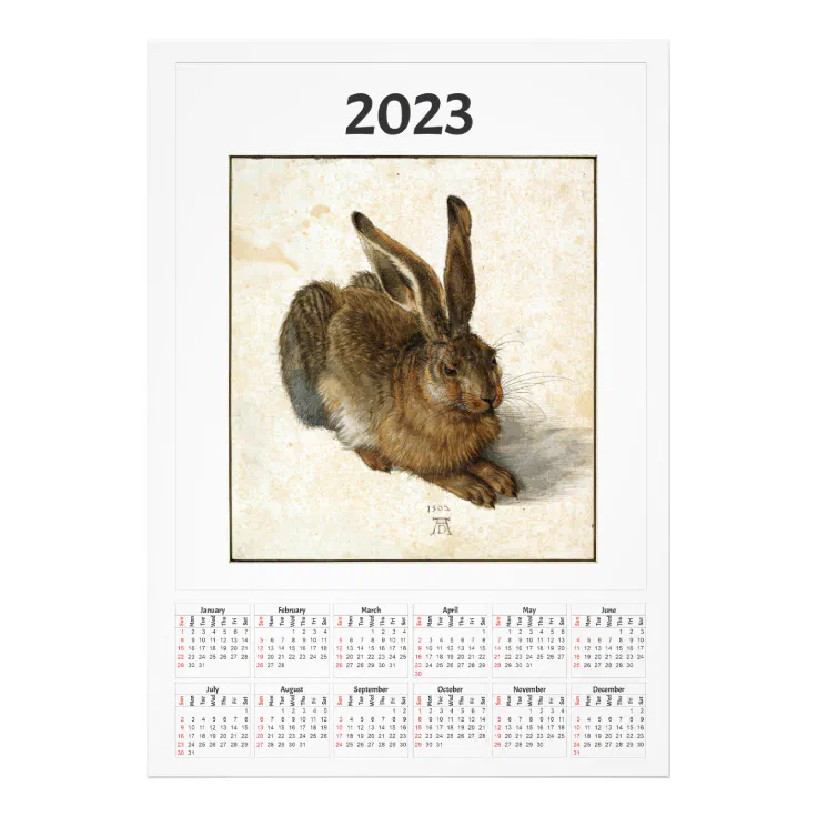 Young Hare Calendar for 2023 Albrecht Dürer Photo Print Zazzle