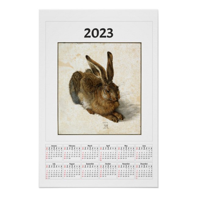 Young Hare Calendar for 2023 Albrecht Dürer  Poster (Front)