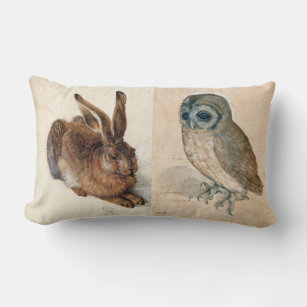 Young Hare (Rabbit ) and  Owl Lumbar Cushion