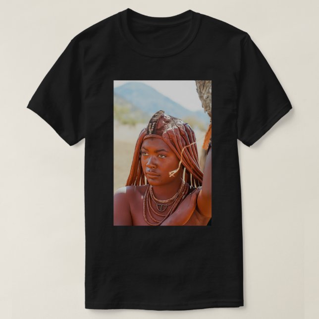 Young Himba woman wearing headgear and decorations T-Shirt (Design Front)