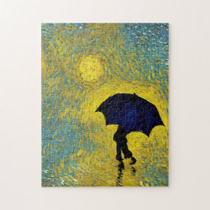Young impressionist with umbrella on fun sun day jigsaw puzzle