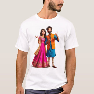 Young Indian Couple in Beautiful Ethnic Outfits T-Shirt