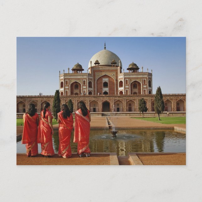 Young Indian ladies and Humayun's Tomb, Delhi, Postcard (Front)