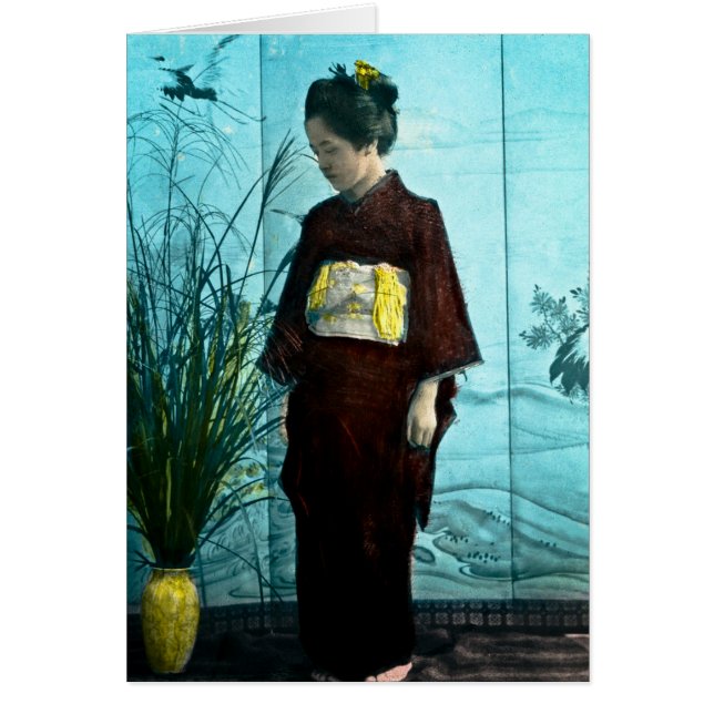 Young Japanese Girl Vintage Hand Coloured Kimono (Front)