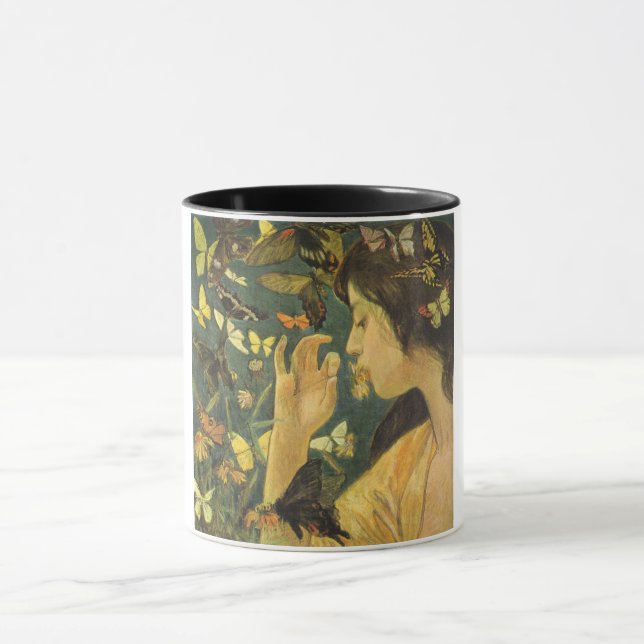 Young Japanese Woman With Beautiful Butterflies Mug (Center)