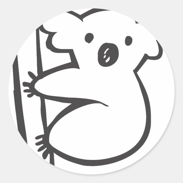 Young Koala in a Tree in Black and White Sketch Classic Round Sticker (Front)