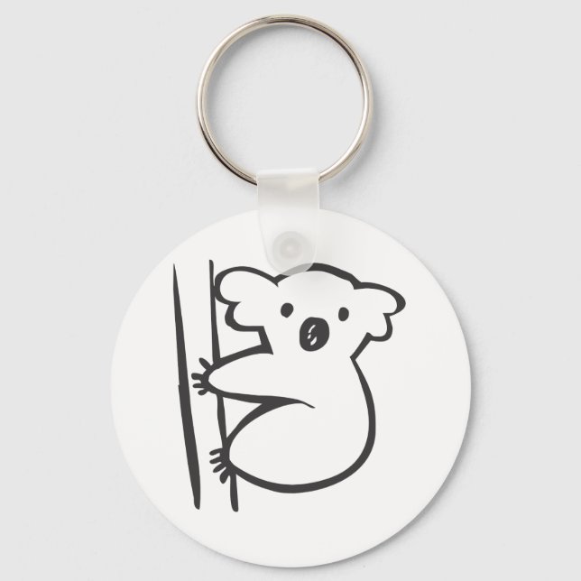 Young Koala in a Tree in Black and White Sketch Key Ring (Front)