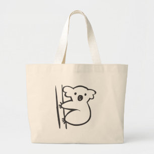 Young Koala in a Tree in Black and White Sketch Large Tote Bag
