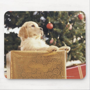 Young Labrador Leaning on a Christmas Present Mouse Mat