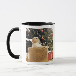 Young Labrador Leaning on a Christmas Present Mug