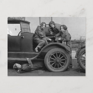 Young Lady Auto Mechanics, 1927 Postcard