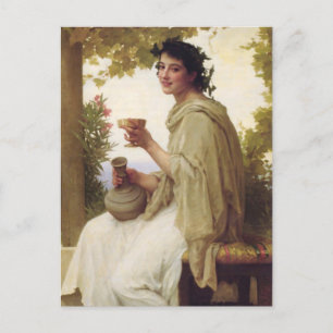 Young lady drinking wine postcard