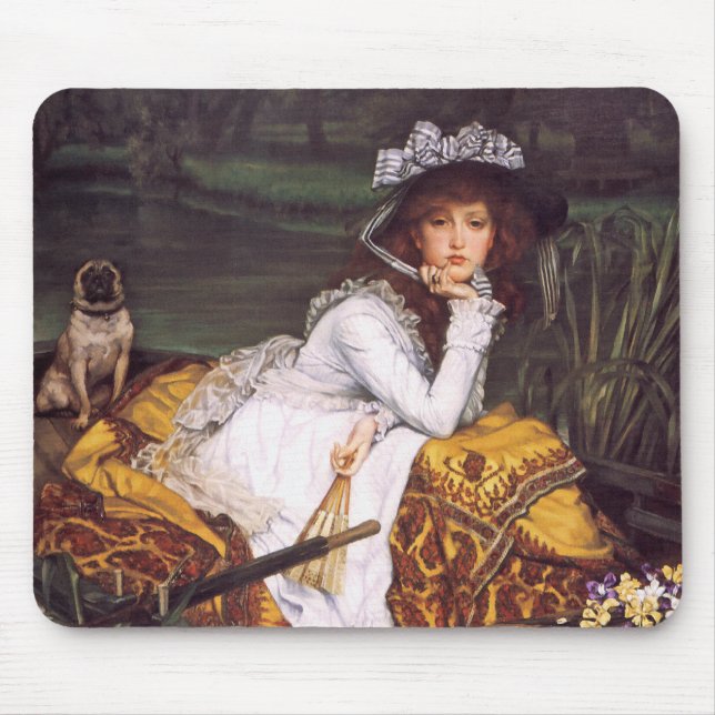 Young Lady & Her Pet Pug in a Boat by James Tissot Mouse Mat (Front)
