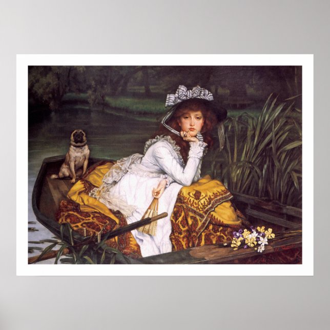 Young Lady & Her Pet Pug in a Boat by James Tissot Poster (Front)