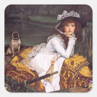 Young Lady & Her Pet Pug in a Boat by James Tissot Square Sticker