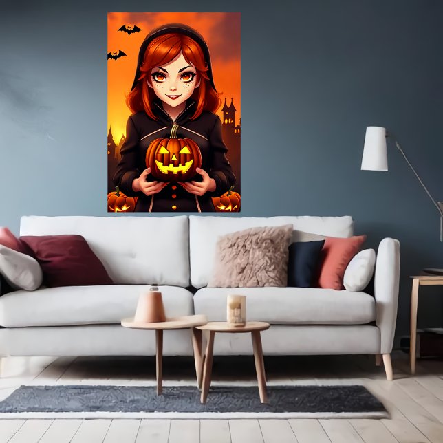 Young lady holding a pumpkin | AI Art  Poster (Creator Uploaded)