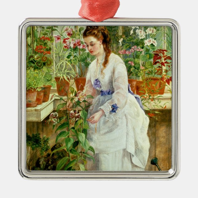 Young Lady in a Conservatory Metal Tree Decoration (Front)