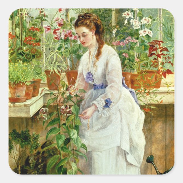Young Lady in a Conservatory Square Sticker (Front)