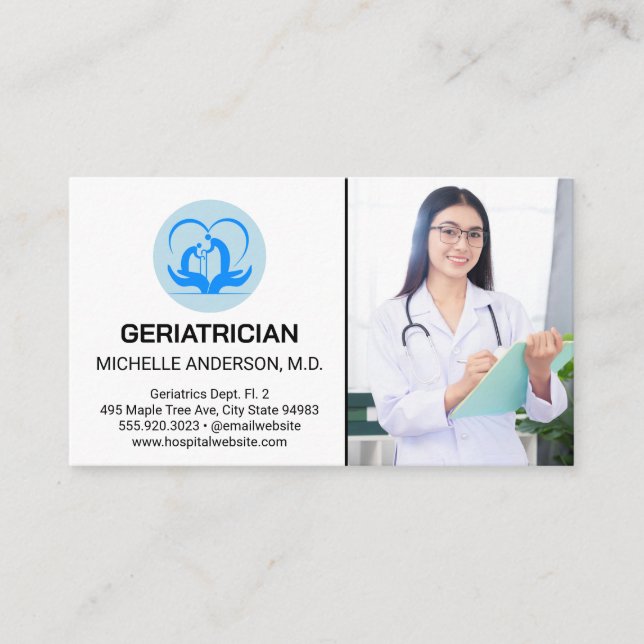 Young Lady Medical Doctor | Geriatrician Business Card (Front)